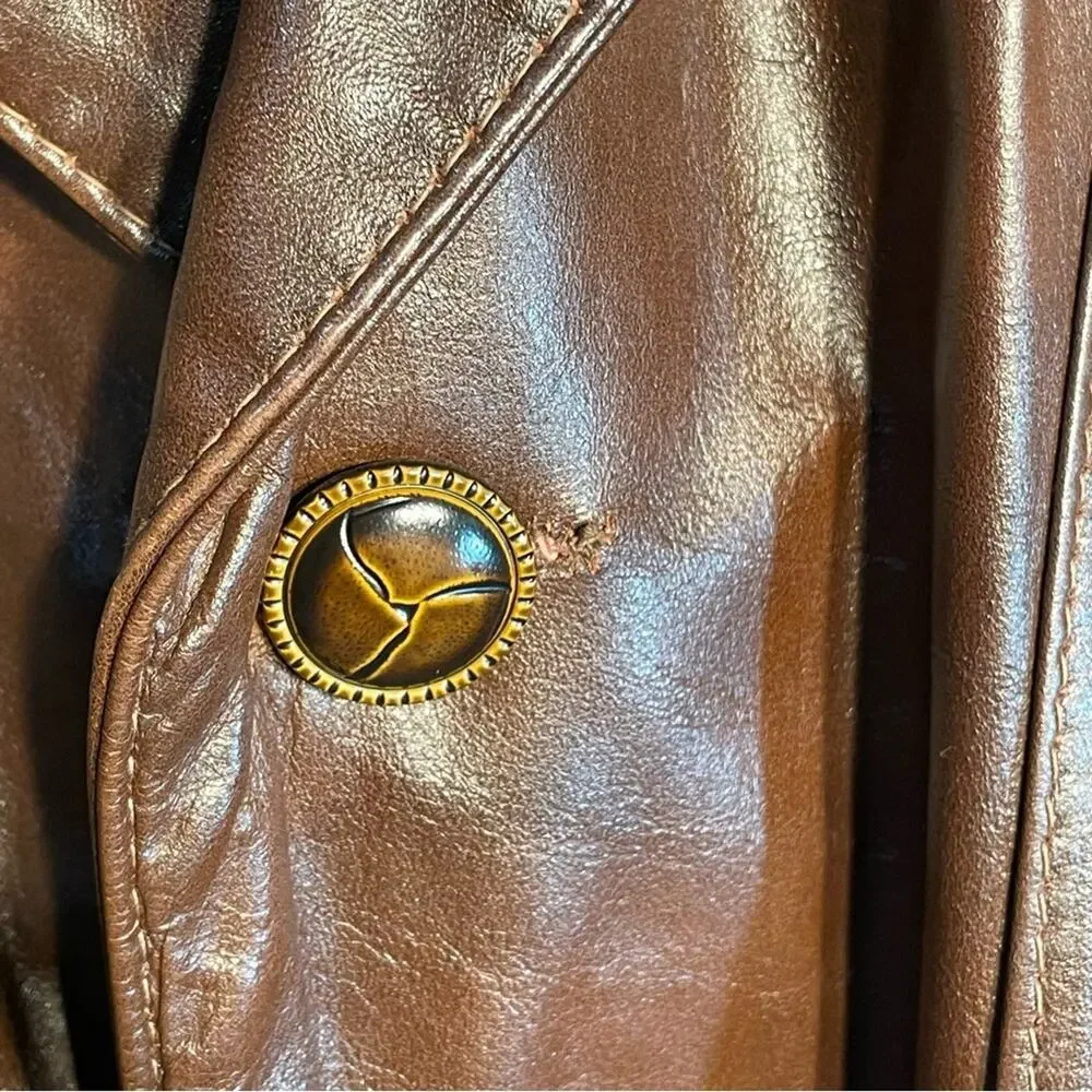 Vintage Brown Leather Blazer Coat Sz 40R 70s Nappa Leather by Grais USA Gorgeous